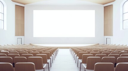 Modern auditorium with empty seats and screen.