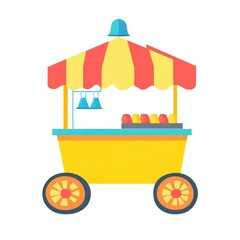 Obraz premium Street food cart selling fruit under striped awning, isolated. Market concept