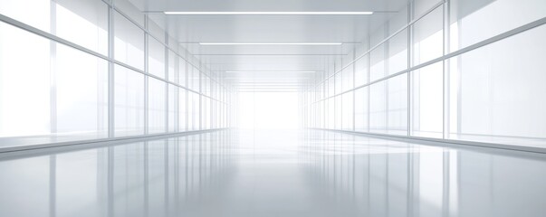 Obraz premium Modern clean hallway with bright white lighting.