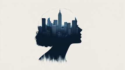 the city in the silhouette of a girl
