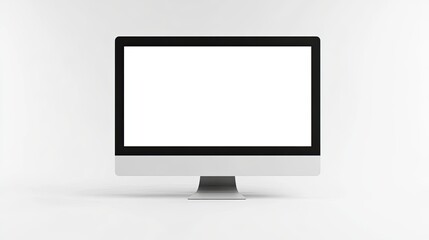 Fototapeta premium Desktop computer with a white screen, set against a clean white background, perfect for presentations or mockups