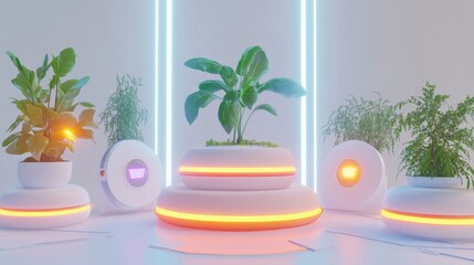 Obraz premium Modern indoor plants with glowing led lights.
