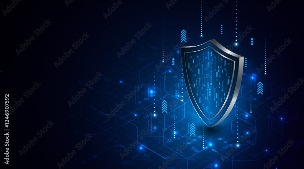 Aufkleber Abstract technology circuit board background with shield symbols concept of data protection and cyber privacy. modern security technology innovation concept background	