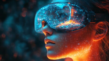 Woman Experiencing Immersive Virtual Reality Metaverse