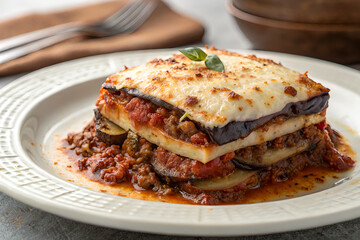 Delicious and Hearty Eggplant Lasagna with Meat and Cheese Layers
