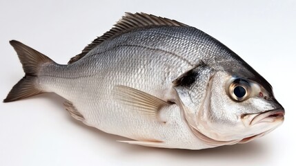 Fototapeta premium Fresh fish with smooth, glistening scales, isolated on a plain white background for a clean look