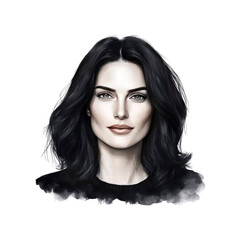 Obraz premium Elegant Woman Portrait Dark Hair, Soft Makeup, Artistic Illustration