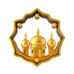 Obraz premium golden mosque inside an ornate islamic frame with intricate arabesque patterns, high quality png isolated on transparent background