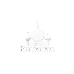 ramadan kareem calligraphy with mosque silhouette in white elegant design, high quality png isolated on transparent background