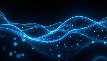 Flowing waves of blue light dance gracefully across the dark canvas, creating a mesmerizing visual experience of depth and rhythm