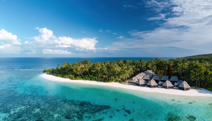 Fototapeta premium Discovering vibrant summer tranquility along a stunning tropical coastline with lush palm trees