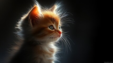 Fototapeta premium Adorable Ginger Kitten in Dramatic Lighting