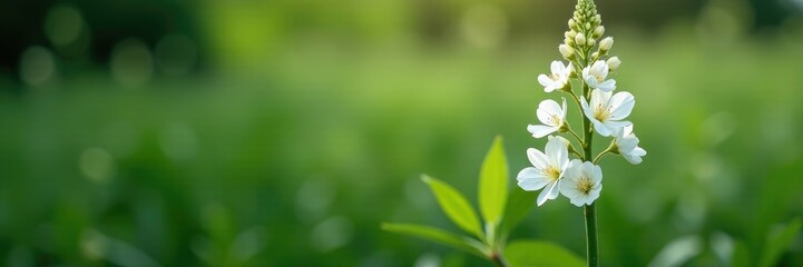 Tall, slender plant with white flowers in full bloom, botanical, flower