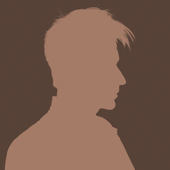 Silhouette of an adult man. Male avatar for social networks. Portrait with a tousled hairstyle. Mocha Mousse inverted silhouette isolated on brown