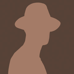 Silhouette of an adult man. Male avatar. Icon for social networks. Portrait with a hat. Mocha Mousse inverted silhouette isolated on brown