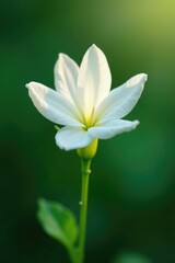 Obraz premium Single white jasmine-like flower with delicate petals on a stem, botanical, flower closeup, garden