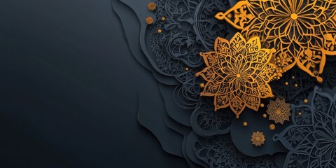 Elegant Golden Mandala Design on Dark Background Abstract Art