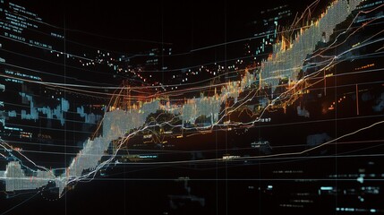 Ultra HD stock market chart displaying trending lines and data points on a dark background
