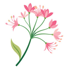 A beautiful vector illustration showcasing a pink floral bouquet with delicate leaves, perfect for spring or summer designs