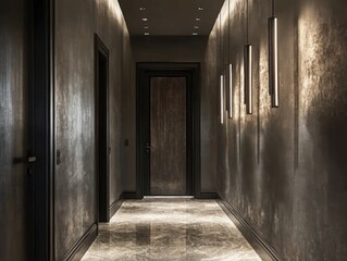 Fototapeta premium A hallway with a door in the middle