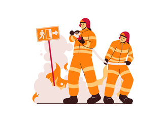 Illustration of an Fireman Firefighter carrying pipe