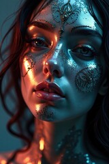 Mirror reflection with intricate chrome details, gunmetal, gradient, chrome