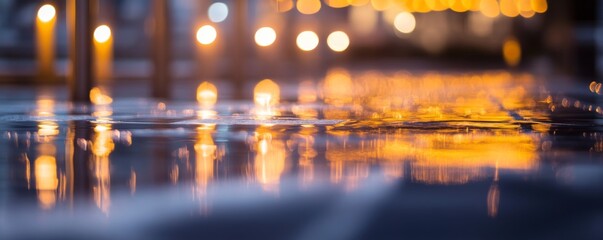 Obraz premium Reflections on wet pavement at night.