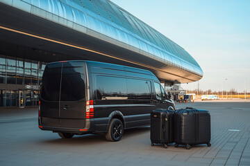 Suitcases and luggage near the minibus