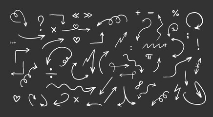 Arrow Crayon scribble set. Sketch line crayon texture. Arrow chalk element line highlight. Vector illustration 