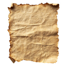 Fototapeta premium Old parchment paper with rough, torn edges, giving it a vintage and worn look. Isolated on transparent background. PNG file