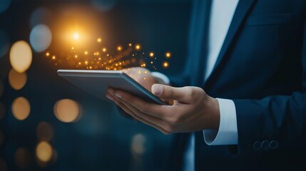 businessman holding digital tablet computer
