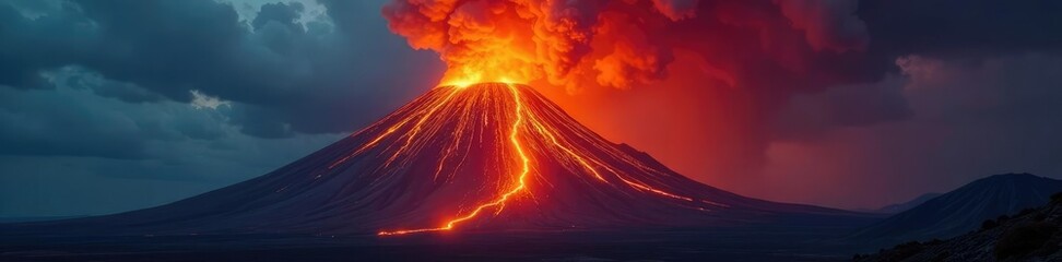 A volcanic eruption creates a massive ash cloud in the sky, dark, eruption