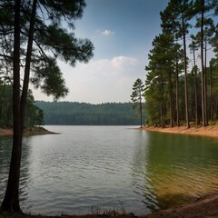 Naklejka premium reflection of trees in water