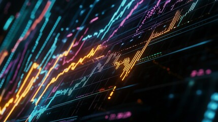 Digital Stock Market Chart Showing Fluctuating Lines in Ultra HD Technology Visual