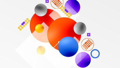 Minimalistic abstract vector design, layered geometric shapes circles, squares, and triangles with soft pastel gradients and semi-transparent effects. Perfect for contemporary use