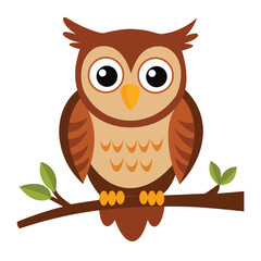 Owl Sitting on a Tree Branch Isolated on White Background