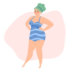 Beautiful woman bikini posing. Body positive and love your body