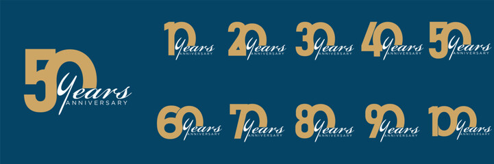 Fototapeta premium set anniversary 10 to 100 year logo designs. abstract number, icon, vector illustration