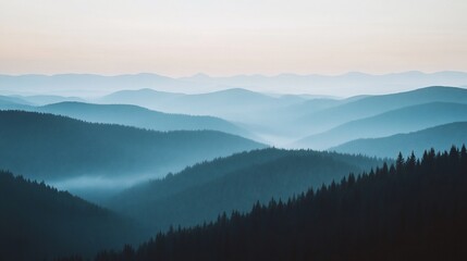 Obraz premium Misty mountain range sunrise landscape, scenic view
