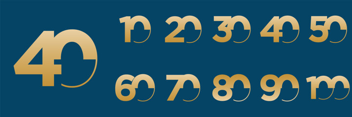 set anniversary 10 to 100 year logo designs. abstract number, icon, vector illustration