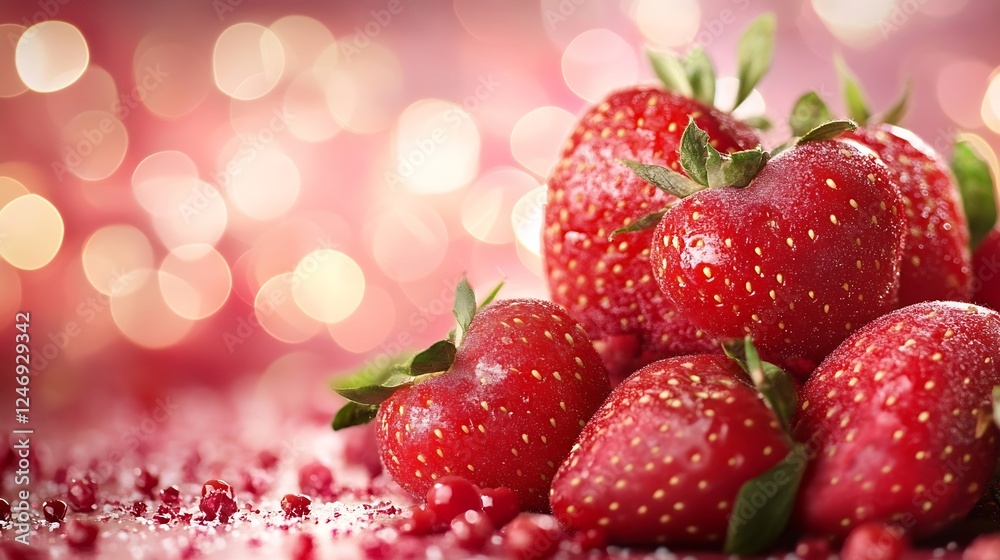 Aufkleber fresh red strawberries with glowing bokeh background for summer and dessert concepts : generative ai
