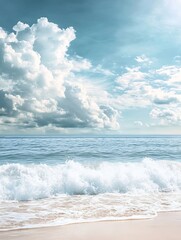 Fototapeta premium Scenic Ocean View with Rolling Waves and Puffy Clouds Under Blue Skies : Generative AI