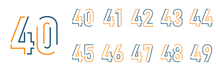 set anniversary 40 to 49 year logo designs. abstract number, icon, vector illustration