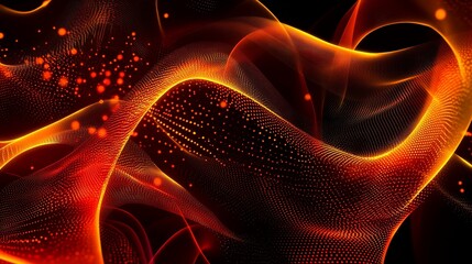 Abstract digital wave of glowing fluid moving dots on a dark background