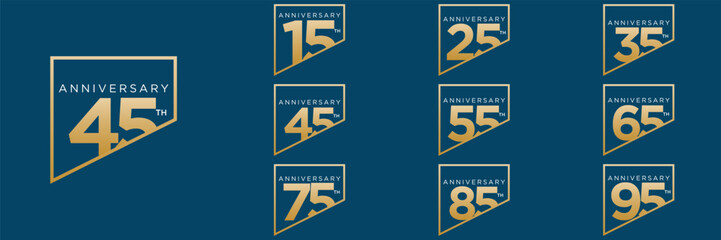 set anniversary 15 to 95 year logo designs. abstract number, icon, vector illustration