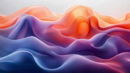 Obraz premium Smooth, flowing abstract waves in vibrant colors of orange, purple, and blue create serene and dynamic visual experience. soft gradients evoke sense of calm and creativity
