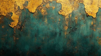 Fototapeta premium Abstract Green and Gold Textured Background Grunge Wall with Metallic Flakes