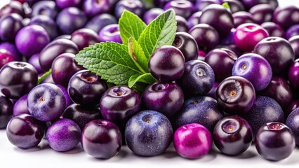 Panoramic Fresh Acai Berries Isolated on White Background - High-Resolution Stock Photo