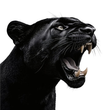 A black panther roaring on transparent background