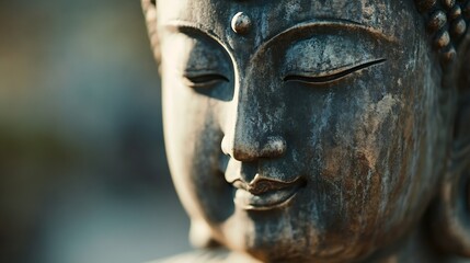 Close Up of Buddha Face Capturing Tranquility and Serenity : Generative AI